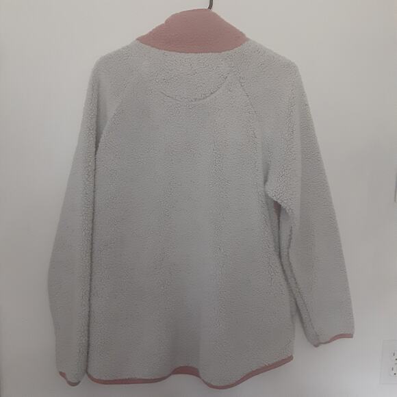 Simply Southern Sherpa Pullover Sweater Women's XL Pink White 1/4 Button - Picture 5 of 7